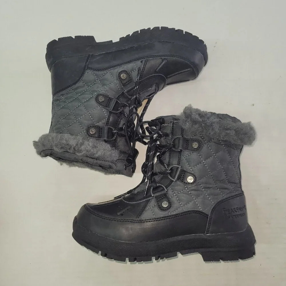 Bearpaw Boot Youth Size 1 Black Bethany Waterproof Leather Wool Blend Lining New